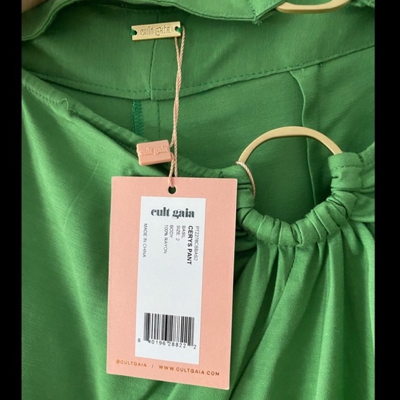 NWT Cult Gaia Cerys Pants Green Gold Ring Jeannie Flare Wide Leg Dress Trousers - Picture 7 of 8